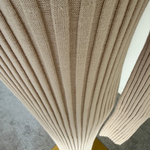 Loulou Studio $439 Uturoa Ribbed Long Sleeve Midi Dress Silk Cotton Beige Small - Picture 6 of 10